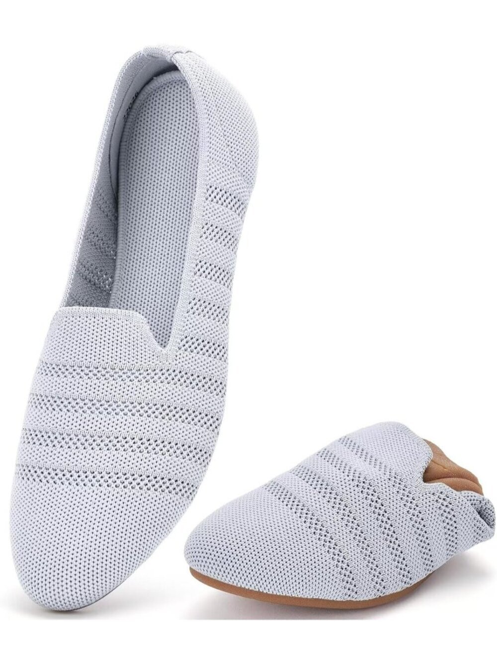 Women's Grey Ballet Flat Knit Round Toe Textile Slip On Walking Shoes